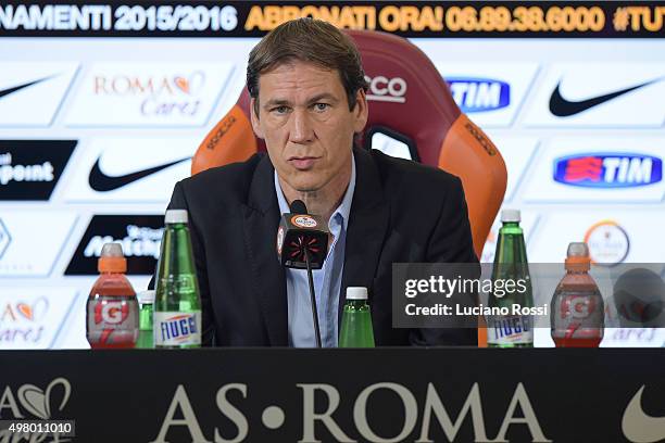 Coach of AS Roma Rudi Garcia attends a press conference on November 20, 2015 in Rome, Italy.