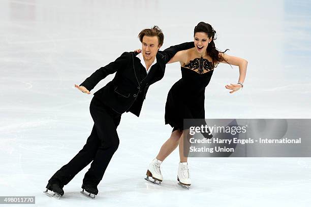 Elena Ilinykh and Ruslan Zhiganshin of Russia skate during the Ice Dance Short Dance on day one of the Rostelecom Cup ISU Grand Prix of Figure...