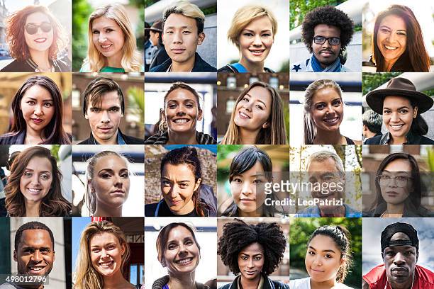 multi ethnic people portraits - montage faces stock pictures, royalty-free photos & images