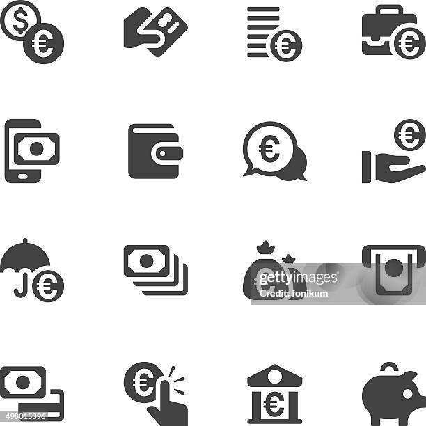 credit card and money icons - euro sign - european union currency stock illustrations