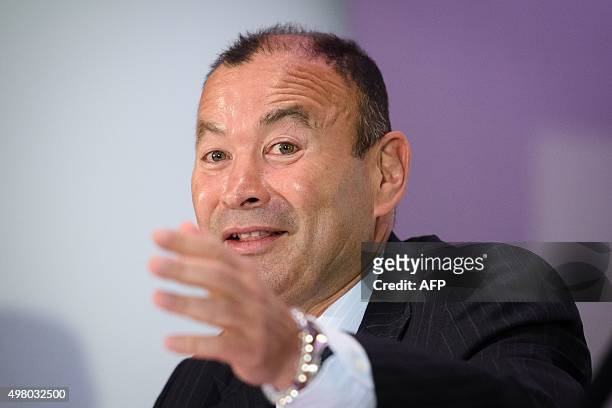 The new England rugby union head coach Eddie Jones addresses the media at a press conference at Twickenham Stadium in west London on November 20,...