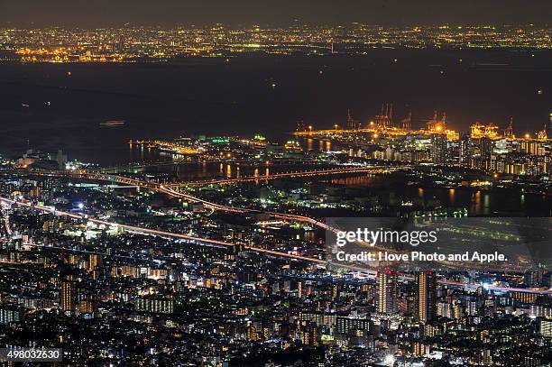 kobe night view from mt. maya kikuseidai - kobe imagens e fotografias de stock