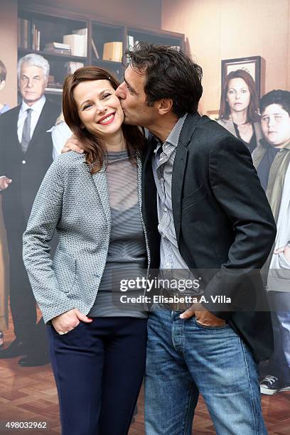 Actors Barbora Bobulova and Adriano Giannini attend a photocall for 'In Treatment Season 2' at Villa Borghese on November 20, 2015 in Rome, Italy.