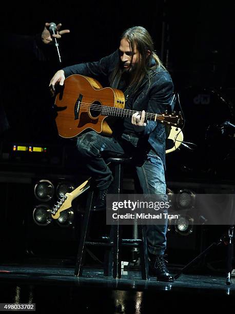 Sergio Vallin of Mana performs onstage during the 16th Annual Latin GRAMMY Awards held at MGM Grand Garden Arena on November 19, 2015 in Las Vegas,...