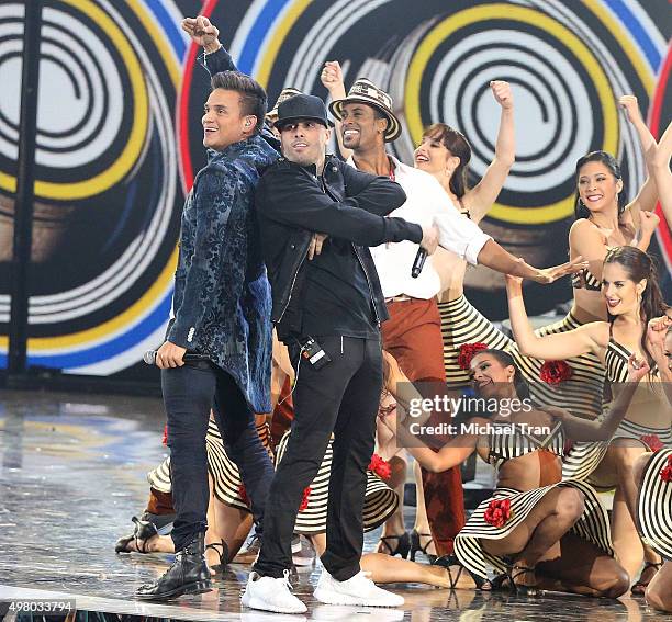 Silvestre Dangond and Nicky Jam perform onstage during the 16th Annual Latin GRAMMY Awards held at MGM Grand Garden Arena on November 19, 2015 in Las...