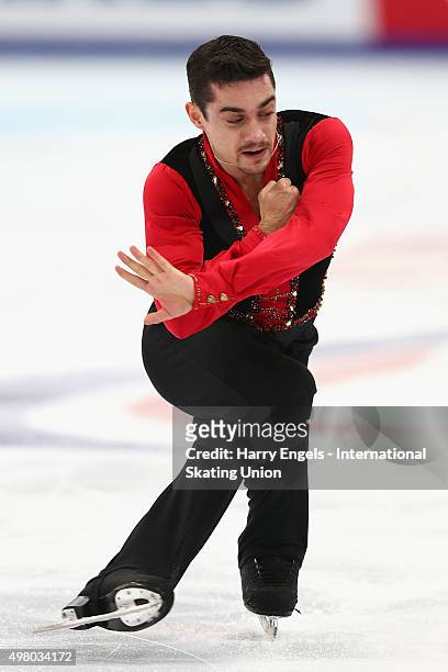 Javier Fernandez of Spain skates during the Men's Short Program on day one of the Rostelecom Cup ISU Grand Prix of Figure Skating 2015 at the...