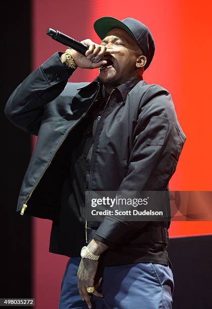 Rapper YG performs onstage at the Los Angeles Memorial Coliseum on November 14, 2015 in Los Angeles, California.