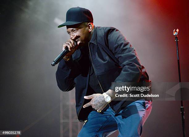 Rapper YG performs onstage at the Los Angeles Memorial Coliseum on November 14, 2015 in Los Angeles, California.