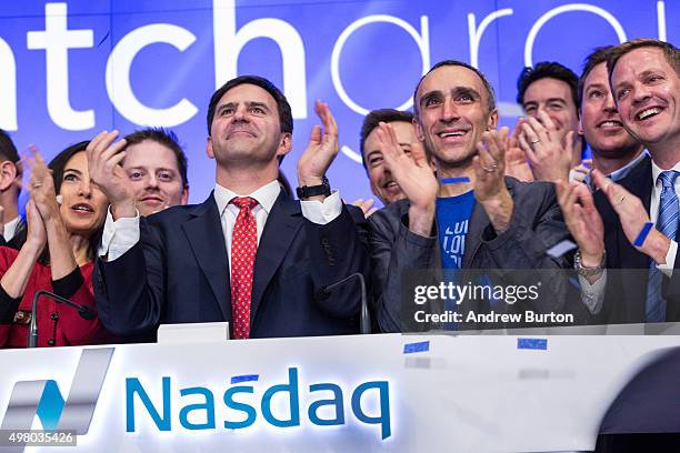 Greg Blatt , chairmain of Match Group, and Sam Yagan, CEO of Match Group and co-founder and CEO of OkCupid, celebrate Match Group's initial public...