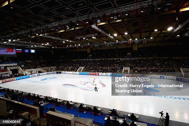 Natalja Zabijako and Alexander Enbert of Russia skate during the Pairs Short Program on day one of the Rostelecom Cup ISU Grand Prix of Figure...