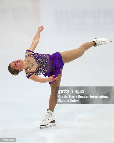 Hannah Miller of the USA skates during the Ladies Short Program on day one of the Rostelecom Cup ISU Grand Prix of Figure Skating 2015 at the...