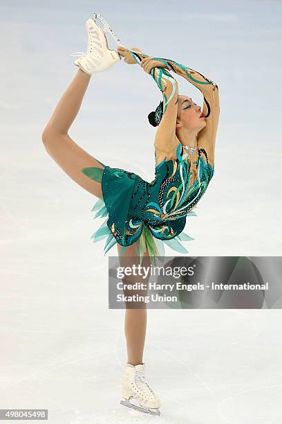 Rika Hongo of Japan skates during the Ladies Short Program on day one of the Rostelecom Cup ISU Grand Prix of Figure Skating 2015 at the Luzhniki...