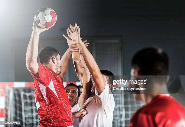 shooting at goal. - court handball bildbanksfoton och bilder