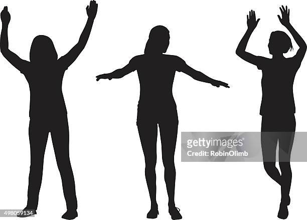 women raising arms silhouettes - woman body contour standing stock illustrations