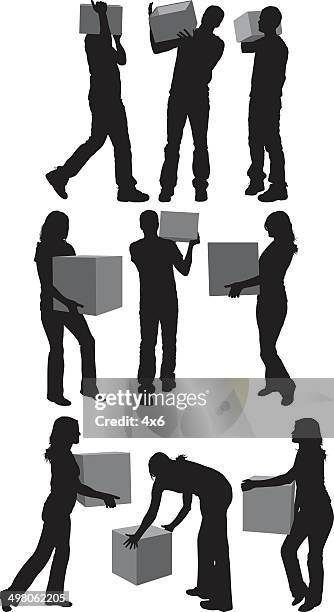 people holding box - carrying boxes stock illustrations