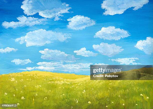 grünen wiese - wolkenbilder stock-grafiken, -clipart, -cartoons und -symbole