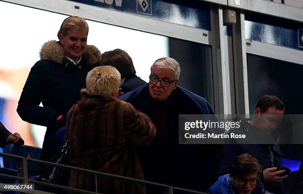 Klaus Michael Kuehne, CEo of Kuehne&Nagel logistics attends the Bundesliga match between Hamburger SV and Borussia Dortmund at Volksparkstadion on...