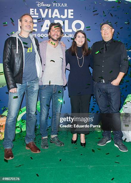 Animator Juan Carlos Navarro, singer Manuel Carrasco, producer Denise Ream and directos Peter Sohn attend 'The good dinosaur' premiere at Capitol...