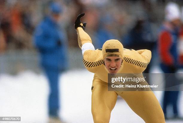 Winter Olympics: USA Eric Heiden warming up before 10,000M race at Sheffield Oval. Lake Placid, NY 2/23/1980 CREDIT: Heinz Kluetmeier
