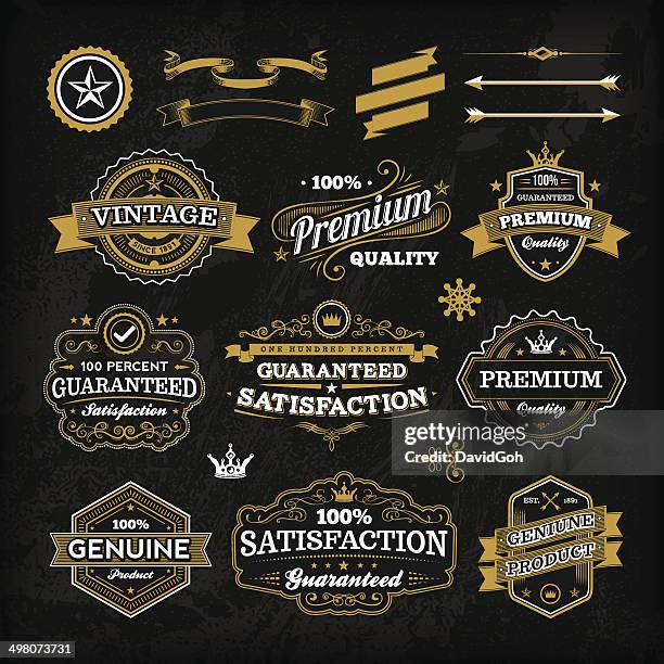 vintage chalkboard label set - flourishes stock illustrations