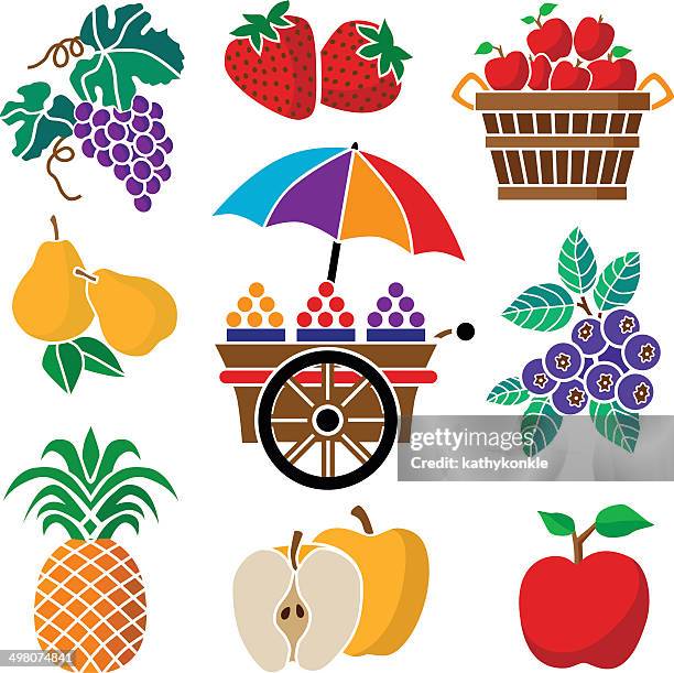 fruit cart and produce - pineapple farm stock illustrations
