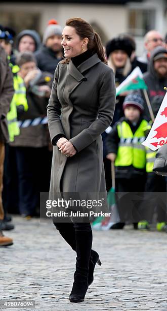 Catherine, Duchess of Cambridge in Castle Square, in Caernarfon, during a day of engagements in North Wales, with Prince William Duke of Cambridge,...