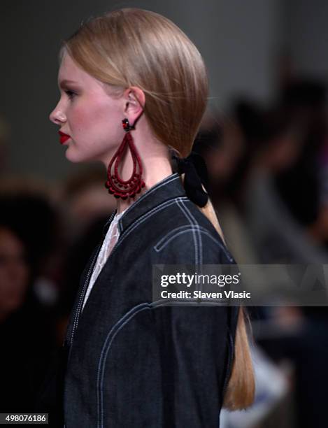 Model walks the runway at the Oscar De La Renta Spring 2016 fashion show during New York Fashion Week on September 15, 2015 in New York City.