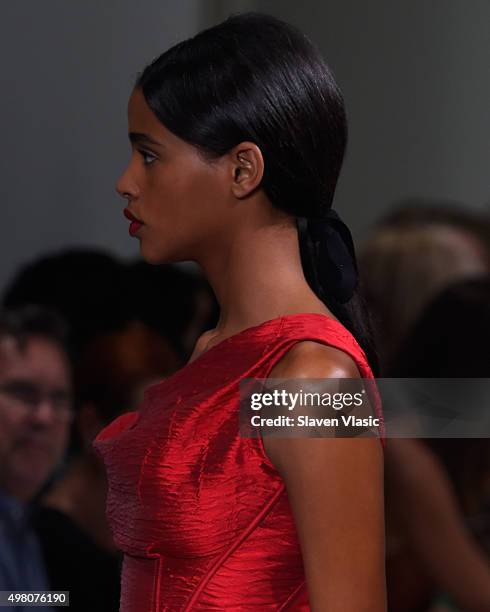 Model walks the runway at the Oscar De La Renta Spring 2016 fashion show during New York Fashion Week on September 15, 2015 in New York City.