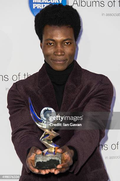 Benjamin Clementine as announced winner of the Mercury Music Prize for his album "At Least for Now" at BBC Broadcasting House on November 20, 2015 in...