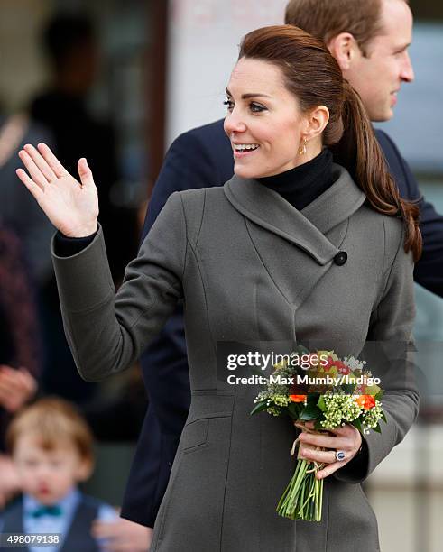 Catherine, Duchess of Cambridge undertakes a walkabout in Castle Square, Caernarfon during a day of engagements in North Wales on November 20, 2015...