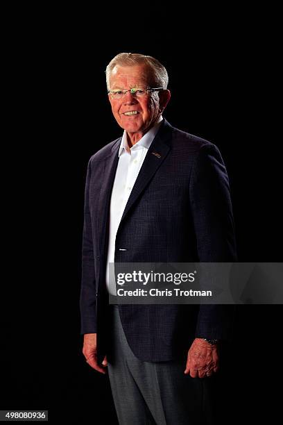 Team owner Joe Gibbs poses for a photo during the NASCAR Sprint Cup Championship 4 Media Day at Westin Diplomat on November 19, 2015 in Hollywood,...