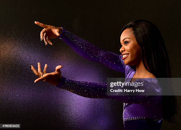 Gymnasts Gabby Douglas poses for a portrait at the USOC Rio Olympics Shoot at Quixote Studios on November 20, 2015 in Los Angeles, California.