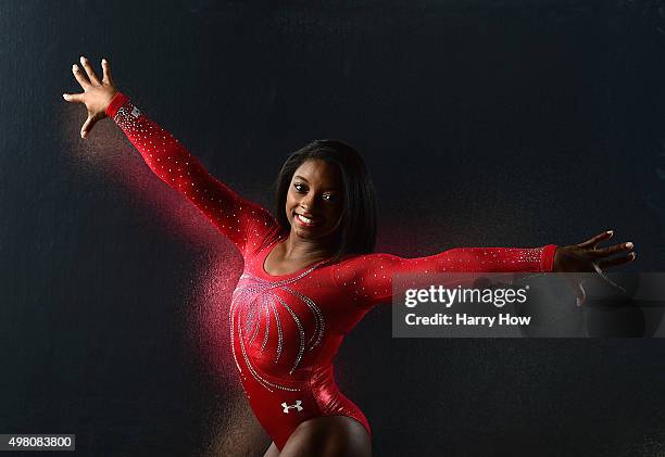 Gymnasts Simone Biles poses for a portrait at the USOC Rio Olympics Shoot at Quixote Studios on November 20, 2015 in Los Angeles, California.