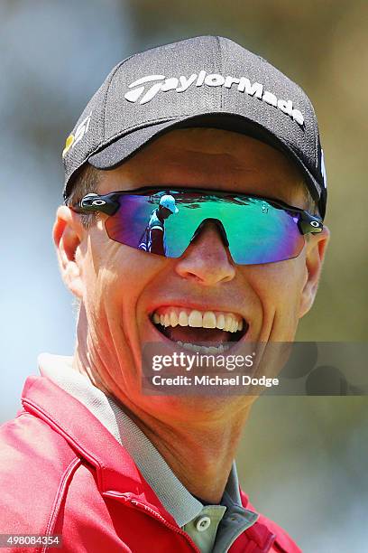 John Senden of Australia reacts after an approach shot during day three of the 2015 Australian Masters at Huntingdale Golf Club on November 21, 2015...