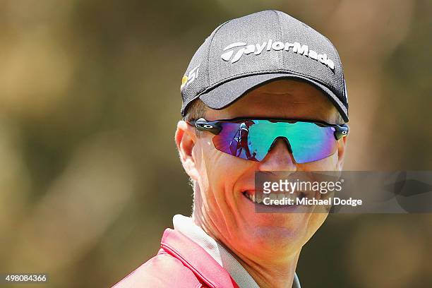John Senden of Australia reacts after an approach shot during day three of the 2015 Australian Masters at Huntingdale Golf Club on November 21, 2015...