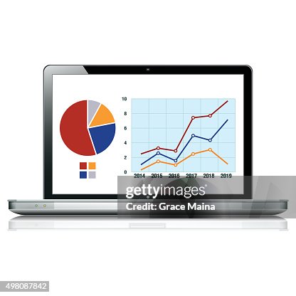 Vector Computer Graph Computer Laptop With Graph And Data Vector High-Res Vector Graphic ...
