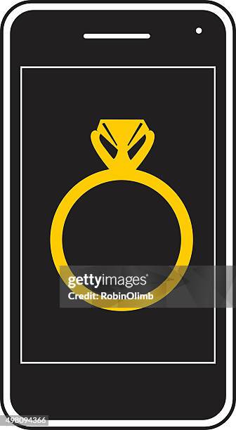 diamondring smart phone - engagement ring clipart stock illustrations