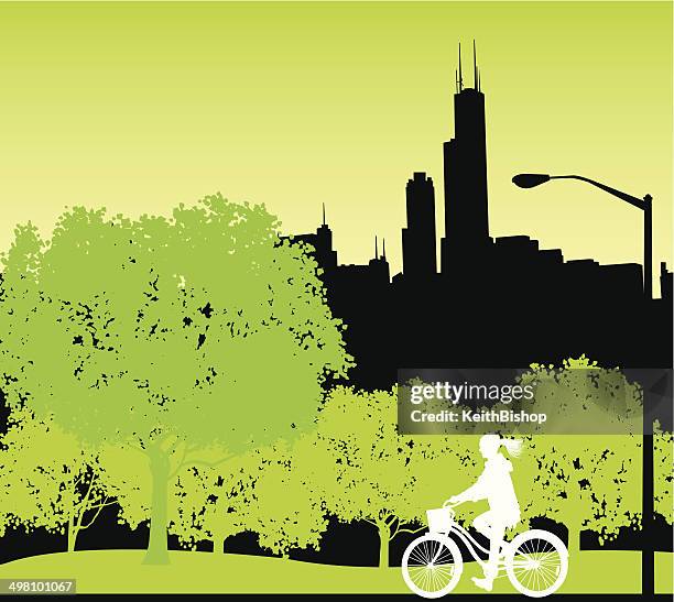 illustrazioni stock, clip art, cartoni animati e icone di tendenza di bicyclist nel parco della città di sfondo - biker