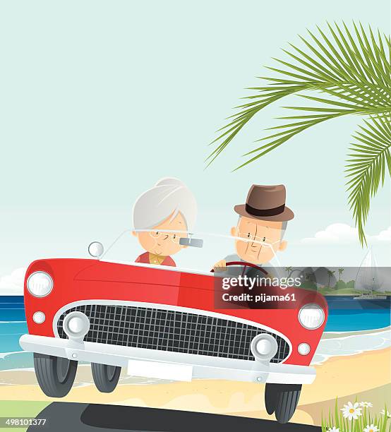 senior vacation - happy retirement stock illustrations