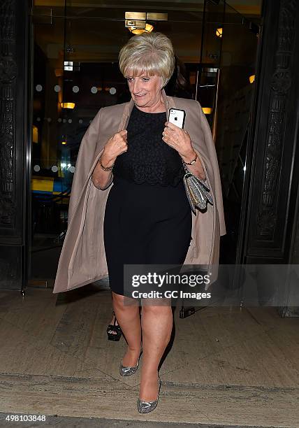 Sandra Beckham leaves the Teens Unite Fighting Cancer gala dinner on November 20, 2015 in London, England.