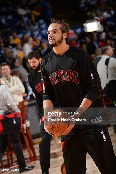 Joakim Noah of the Chicago Bulls warms up before the game against the Golden State Warriors on November 20, 2015 at ORACLE Arena in Oakland,...