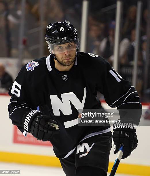 Steve Bernier of the New York Islanders skates against the Montreal Canadiens at the Barclays Center on November 20, 2015 in the Brooklyn borough of...