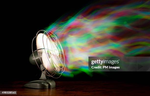 old fan blowing multi colors - electric fan stockfoto's en -beelden