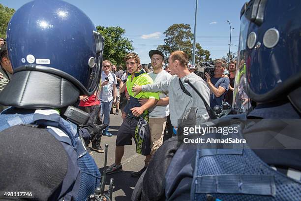 reclaim australia rally melton - victoria police stock pictures, royalty-free photos & images