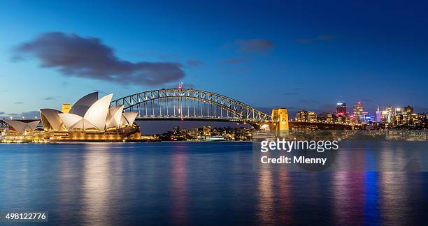 sydney skyline at night - famous place stock pictures, royalty-free photos & images