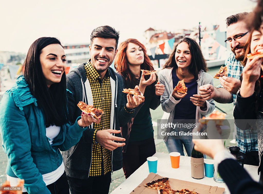 Pizza time on the roof