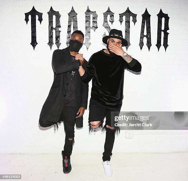 Mikey Trapstar and Will Trapstar pose at the Trapstar London "Invasion For Peace" US Launch at 201 Mulberry Street on November 20, 2015 in New York...