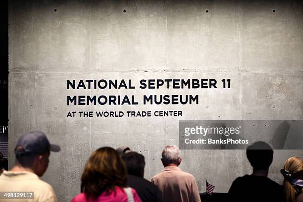 national september 11 memorial museum sign at world trade center - national 9 11 memorial museum stock pictures, royalty-free photos & images