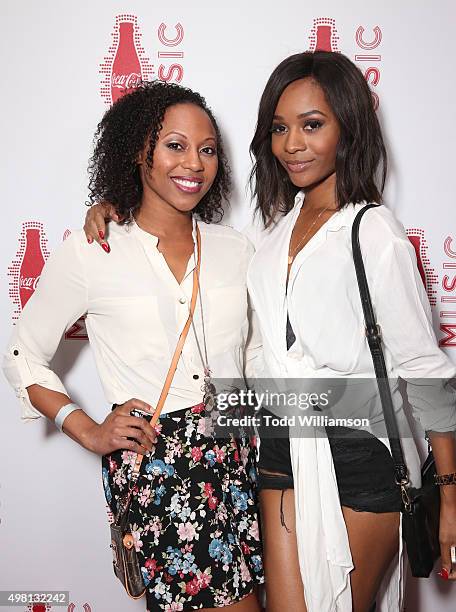 Personality Zuri Hall and Travasha Winfrey attend the 2015 American Music Awards Pre Party with Coca-Cola at the Conga Room on November 20, 2015 in...