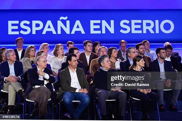 Partido Popular candidates look on during their official presentation on November 21, 2015 in Barcelona, Spain. Spain's Prime Minister and President...